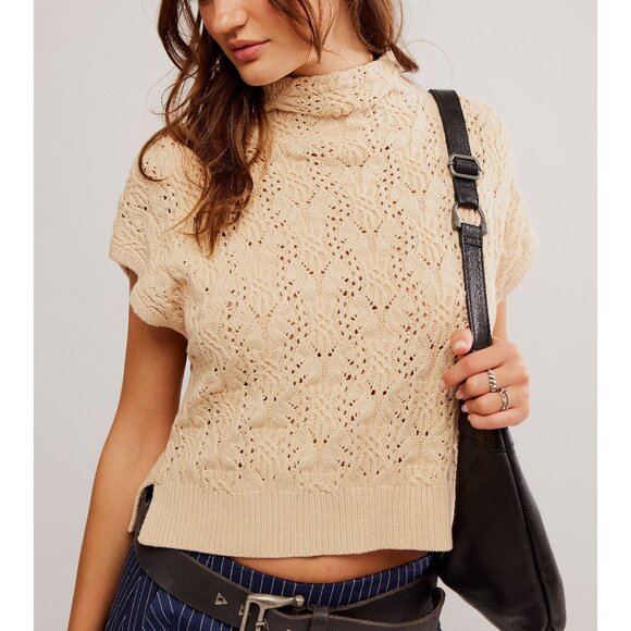 NWT FREE PEOPLE Vickie Mock Neck Sweater / Macadamia SZ: M - Picture 1 of 9